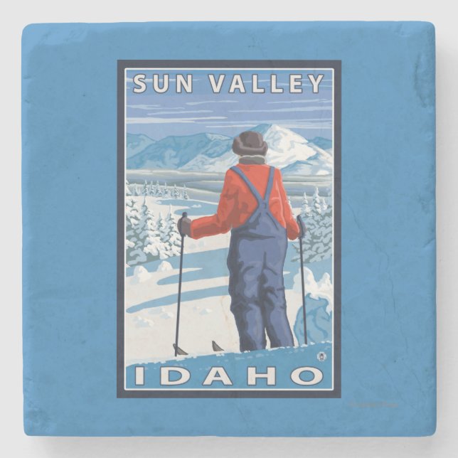 Skier Admiring - Sun Valley, Idaho Stone Coaster (Front)