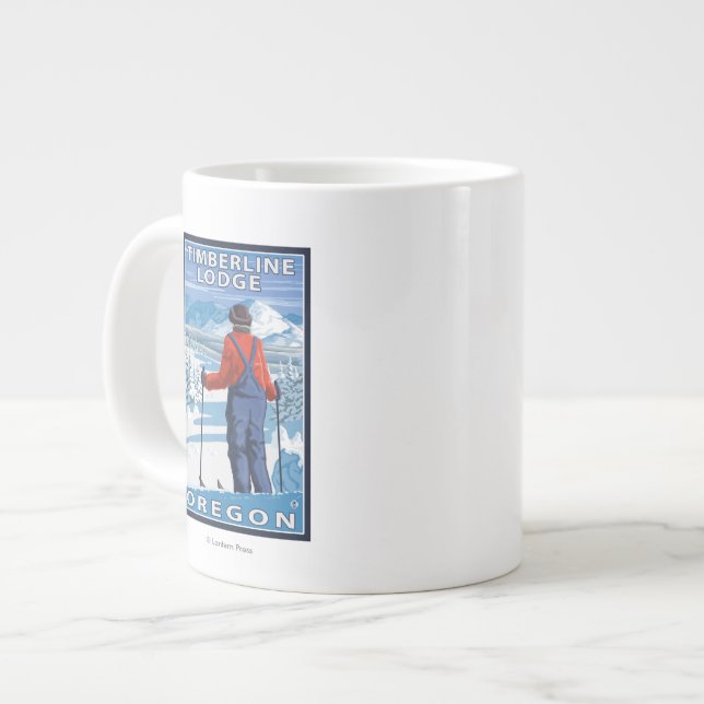 Skier Admiring - Timberline Lodge, Oregon Large Coffee Mug (Front Left)