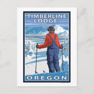 Skier Admiring - Timberline Lodge, Oregon Postcard