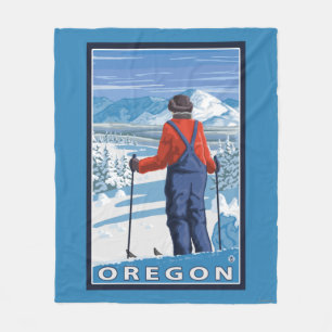 Skier Admiring- Vintage Travel Poster Fleece Blanket