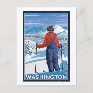 Skier Admiring - Washington Postcard