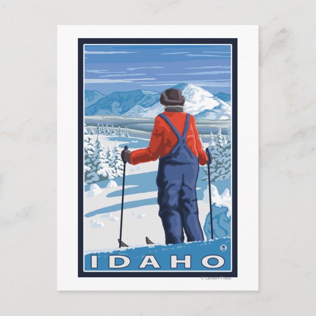 Skier AdmiringIdahoVintage Travel Poster Postcard (Front)