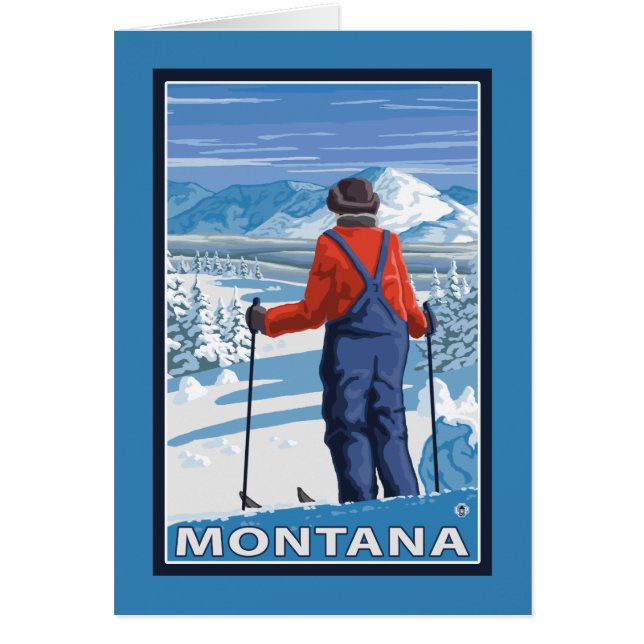 Skier AdmiringMontanaVintage Travel Poster (Front)