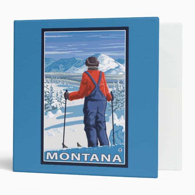 Skier AdmiringMontanaVintage Travel Poster Binder (Front/Inside)