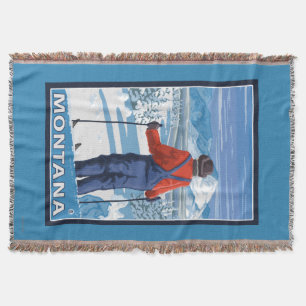 Skier AdmiringMontanaVintage Travel Poster Throw Blanket