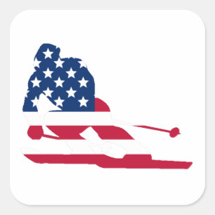 Skier American Flag Square Sticker