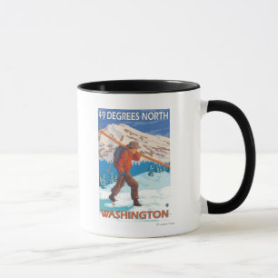 Skier Carrying Snow Skis - 49 Degrees North, Mug