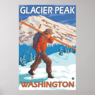 Skier Carrying Snow Skis - Glacier Peak, WA Poster