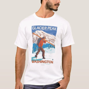 Skier Carrying Snow Skis - Glacier Peak, WA T-Shirt