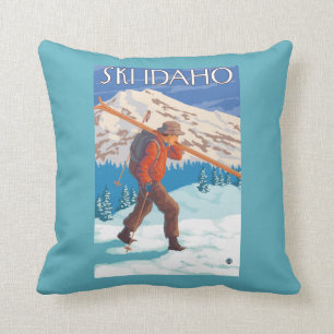 Skier Carrying Snow Skis - Idaho Throw Pillow