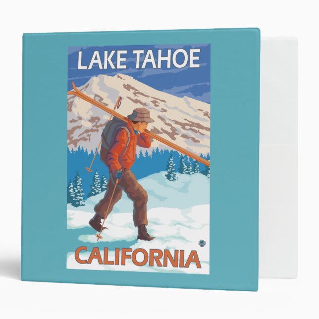 Skier Carrying Snow Skis - Lake Tahoe, Californi Binder (Front/Inside)