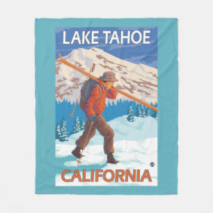 Skier Carrying Snow Skis - Lake Tahoe, Californi Fleece Blanket