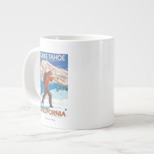 Skier Carrying Snow Skis - Lake Tahoe, Californi Large Coffee Mug