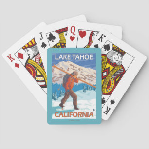 Skier Carrying Snow Skis - Lake Tahoe, Californi Playing Cards