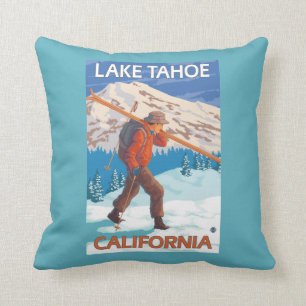 Skier Carrying Snow Skis - Lake Tahoe, Californi Throw Pillow