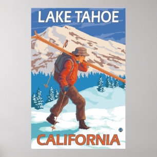 Skier Carrying Snow Skis - Lake Tahoe, California Poster