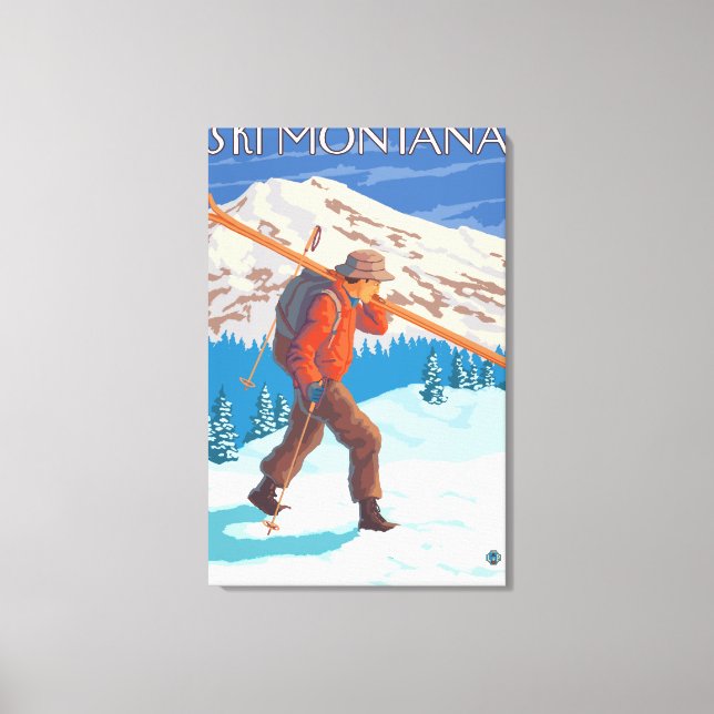 Skier Carrying Snow Skis - Montana Canvas Print (Front)