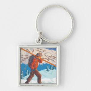 Skier Carrying Snow Skis - Montana Keychain
