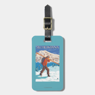 Skier Carrying Snow Skis - Montana Luggage Tag