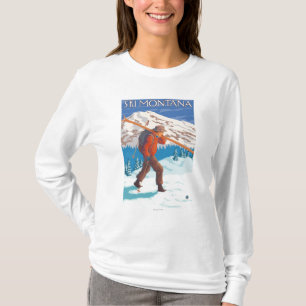 Skier Carrying Snow Skis - Montana T-Shirt