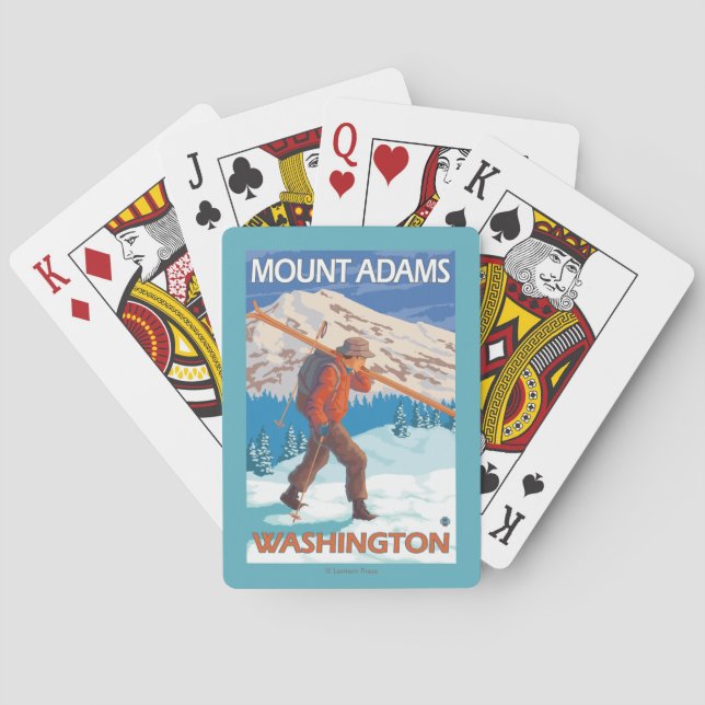 Skier Carrying Snow Skis - Mount Adams, WA Playing Cards (Back)