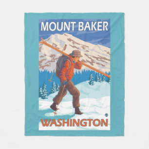 Skier Carrying Snow Skis - Mount Baker, WA Fleece Blanket