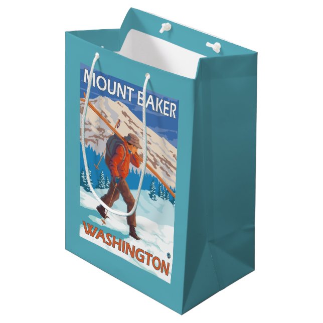 Skier Carrying Snow Skis - Mount Baker, WA Medium Gift Bag (Front Angled)