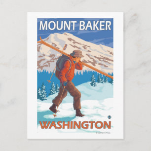 Skier Carrying Snow Skis - Mount Baker, WA Postcard