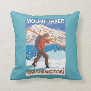 Skier Carrying Snow Skis - Mount Baker, WA Throw Pillow
