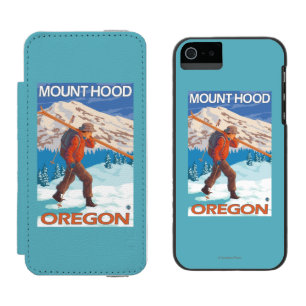 Skier Carrying Snow Skis - Mount Hood, OR Incipio Watson™ iPhone 5 Wallet Case