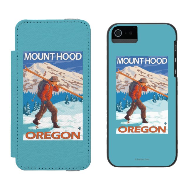 Skier Carrying Snow Skis - Mount Hood, OR Incipio iPhone Wallet Case (Side by Side)
