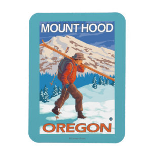 Skier Carrying Snow Skis - Mount Hood, OR Magnet