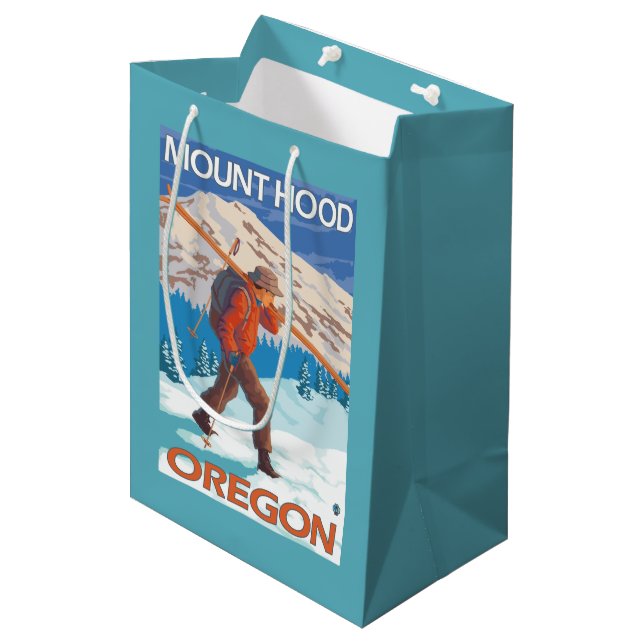 Skier Carrying Snow Skis - Mount Hood, OR Medium Gift Bag (Front Angled)