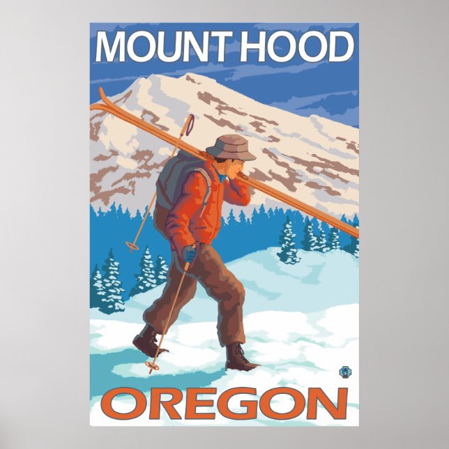 Skier Carrying Snow Skis - Mount Hood, OR Poster (Front)