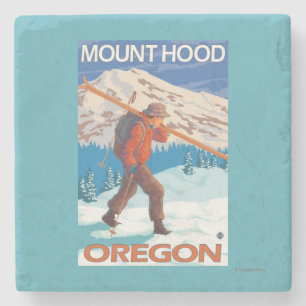 Skier Carrying Snow Skis - Mount Hood, OR Stone Coaster