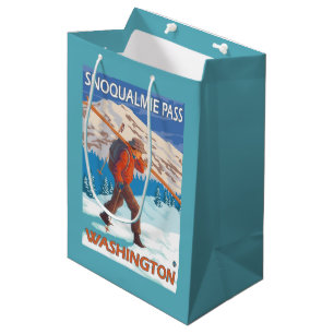 Skier Carrying Snow Skis - Snoqualmie Pass, WA Medium Gift Bag