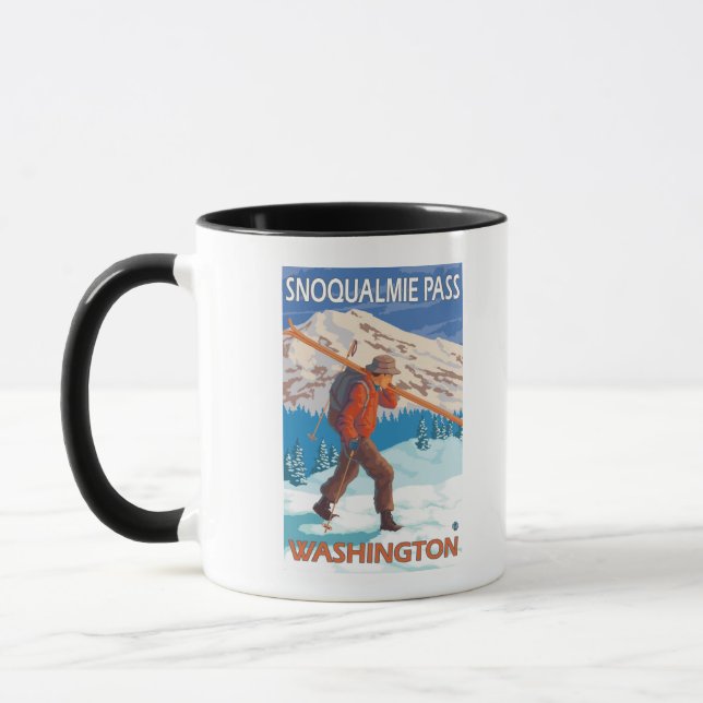 Skier Carrying Snow Skis - Snoqualmie Pass, WA Mug (Left)