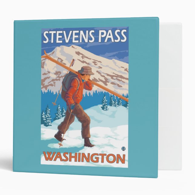 Skier Carrying Snow Skis - Stevens Pass, WA Binder (Front/Inside)