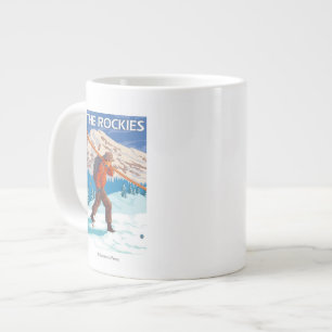 Skier Carrying Snow Skis - The Rockies Large Coffee Mug