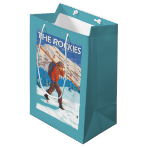 Skier Carrying Snow Skis - The Rockies Medium Gift Bag