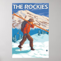 Skier Carrying Snow Skis - The Rockies