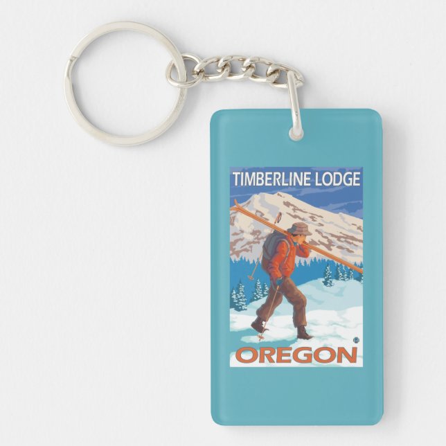Skier Carrying Snow Skis - Timberline Lodge, OR Keychain (Front)