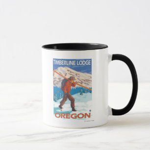 Skier Carrying Snow Skis - Timberline Lodge, OR Mug
