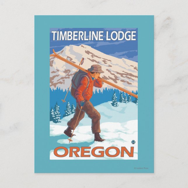 Skier Carrying Snow Skis - Timberline Lodge, OR Postcard (Front)