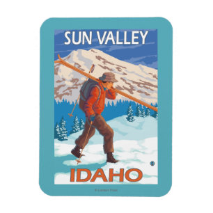 Skier Carrying Snow Skis- Vintage Travel 2 Magnet