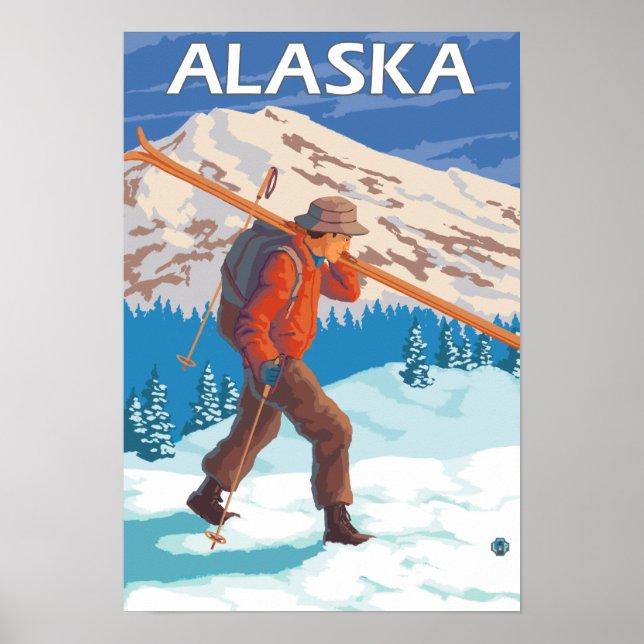 Skier Carrying Snow Skis- Vintage Travel 2 Poster (Front)