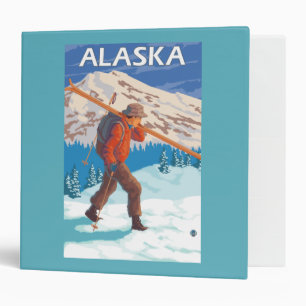 Skier Carrying Snow Skis- Vintage Travel 3 Binder