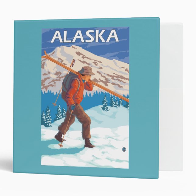 Skier Carrying Snow Skis- Vintage Travel 3 Binder (Front/Inside)