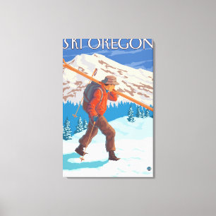 Skier Carrying Snow Skis- Vintage Travel 3 Canvas Print