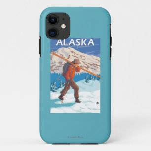 Skier Carrying Snow Skis- Vintage Travel 3 iPhone 11 Case
